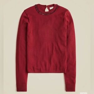 NWT J.Crew Carolyn Embellished Fitted Sweater - burgundy - size small
